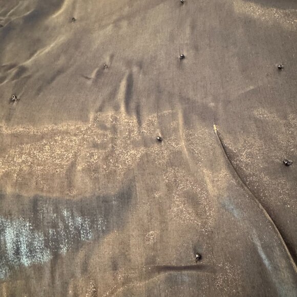 Sue Wong Scarf Dress Metallic Shiny Green Gray Shawl Hand Beaded Large #1 - Picture 7 of 16